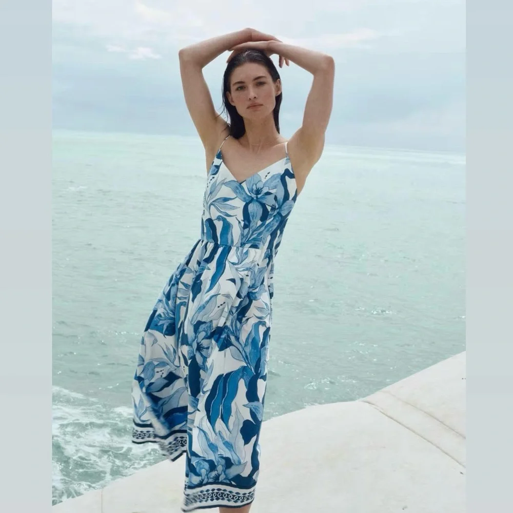 H & M | Blue Floral Midi Dress - Picture 3 of 5